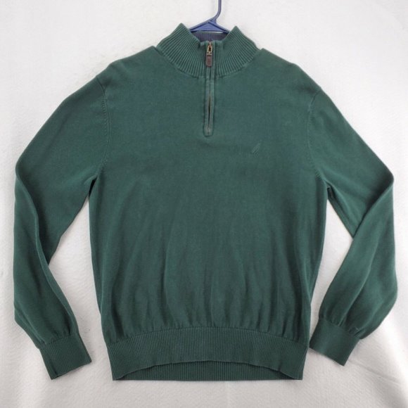NAUTICA Sweater Men's Long Sleeve 1/4 Zip High Neck Sailboat Green Large - Picture 2 of 12